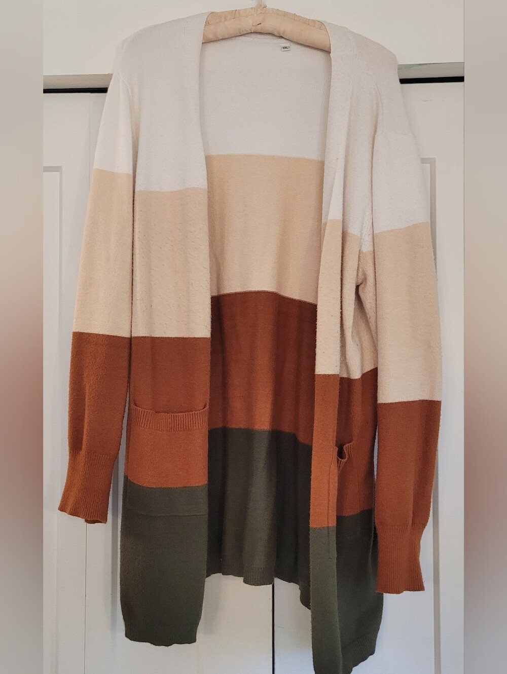 Women’s Open-Front Colorblock Cardigan - Cream, Tan, Brown & Olive